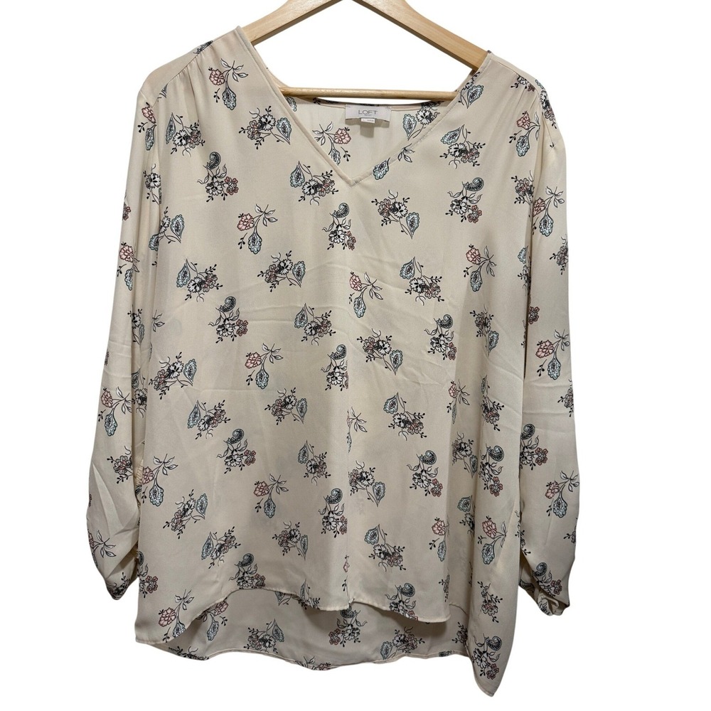 Loft Outlet Womens L Cream Floral Paisley V-Neck Blouse Boho‎ Cottagecore Top